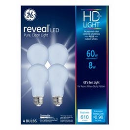 Reveal HD LED Light Bulbs, Clean White Frosted, 8-Watts, 610 Lumens, 4-Pk.