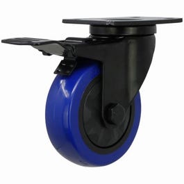 Blue Diamond TPU Wheel Caster, 4-In. D, Foot Activated Total Lock Break, 300-Lb. Load Capacity, 1-Pk