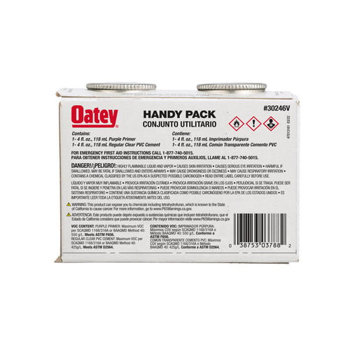 Oatey® PVC Regular Bodied Fast Set Clear Cement and Purple Primer Handy Pack