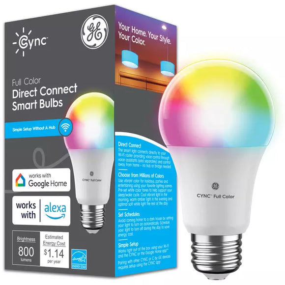 GE Cync A19 Smart LED Light Bulb, Color Changing Smart WiFi Light, Works with Alexa and Google Home Color-Changing (60 Watts)