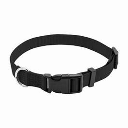 Dog Collar, Adjustable, Black Nylon, Quadlock Buckle, 1 x 18 to 26-In.