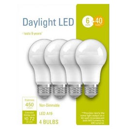 LED Light Bulbs, A19, Daylight, 450 Lumens, 6-Watts, 4-Pk.