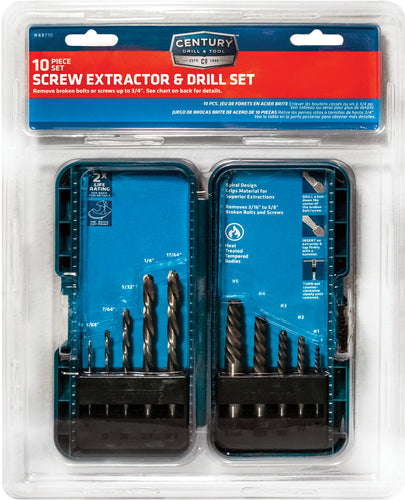 Century Drill And Tool 10 Piece Screw Extractor And Drill Bit Set