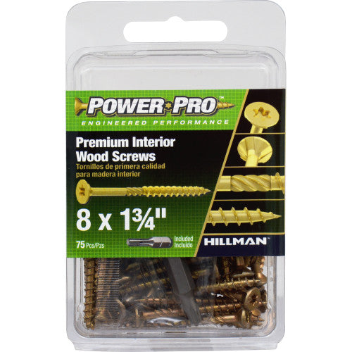 Hillman Power Pro Premium Interior Wood Screws #8 X 1-3/4 - 75 Pc